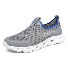 Male Slip-on Mesh Running Trainers Men Outdoor Aqua Shoes Breathable Lightweight Quick-drying Wading Water Sport Camping Sneaker (Color: dark grey, size: 47)