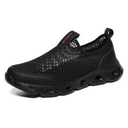 Male Slip-on Mesh Running Trainers Men Outdoor Aqua Shoes Breathable Lightweight Quick-drying Wading Water Sport Camping Sneaker (Color: black, size: 40)