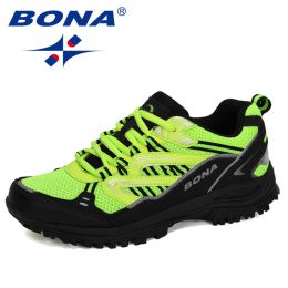 BONA 2022 New Designers Popular Sneakers Hiking Shoes Men Outdoor Trekking Shoes Man Tourism Camping Sports Hunting Shoes Trendy (Color: Charcoal grey Fgreen, size: 8.5)