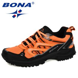 BONA 2022 New Designers Popular Sneakers Hiking Shoes Men Outdoor Trekking Shoes Man Tourism Camping Sports Hunting Shoes Trendy (Color: Charcoal greyForange, size: 8.5)